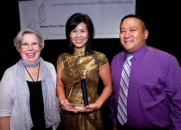 Kathleen Dove (left) and Ed Cabral (right) with honoree Dr. Leslie Mendoza Temple