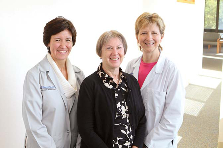 Breast surgeon Dr. Katharine Yao with patient Sue Brenner and nursenavigator Beth Weigel