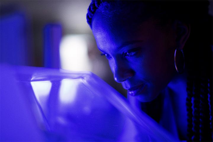 doctor at a computer researching