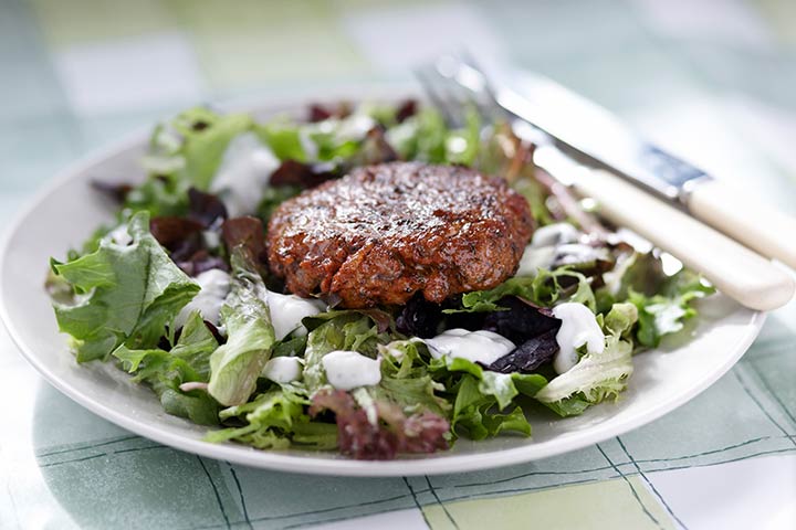 Lamb Burger on a Bed of Greens