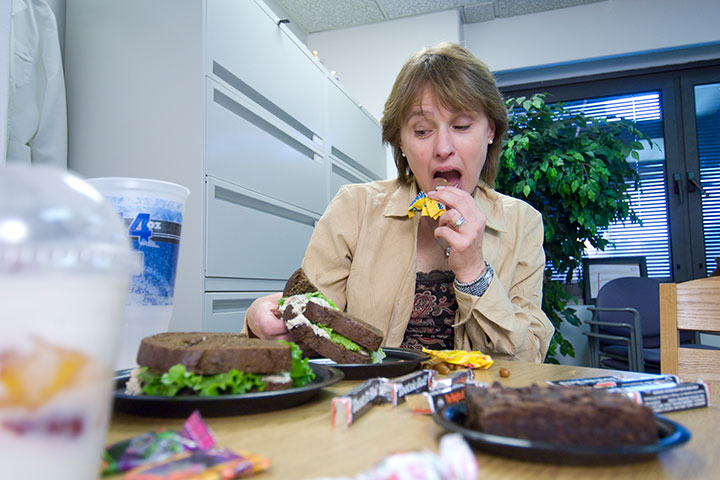 Office Woman Overeating