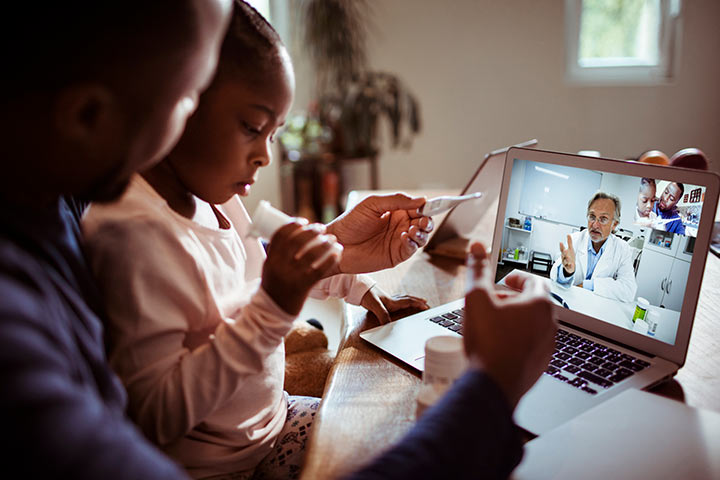 A family using telehealth