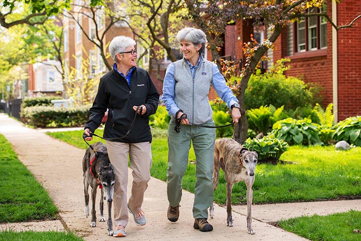 Maria Paz walking her dog